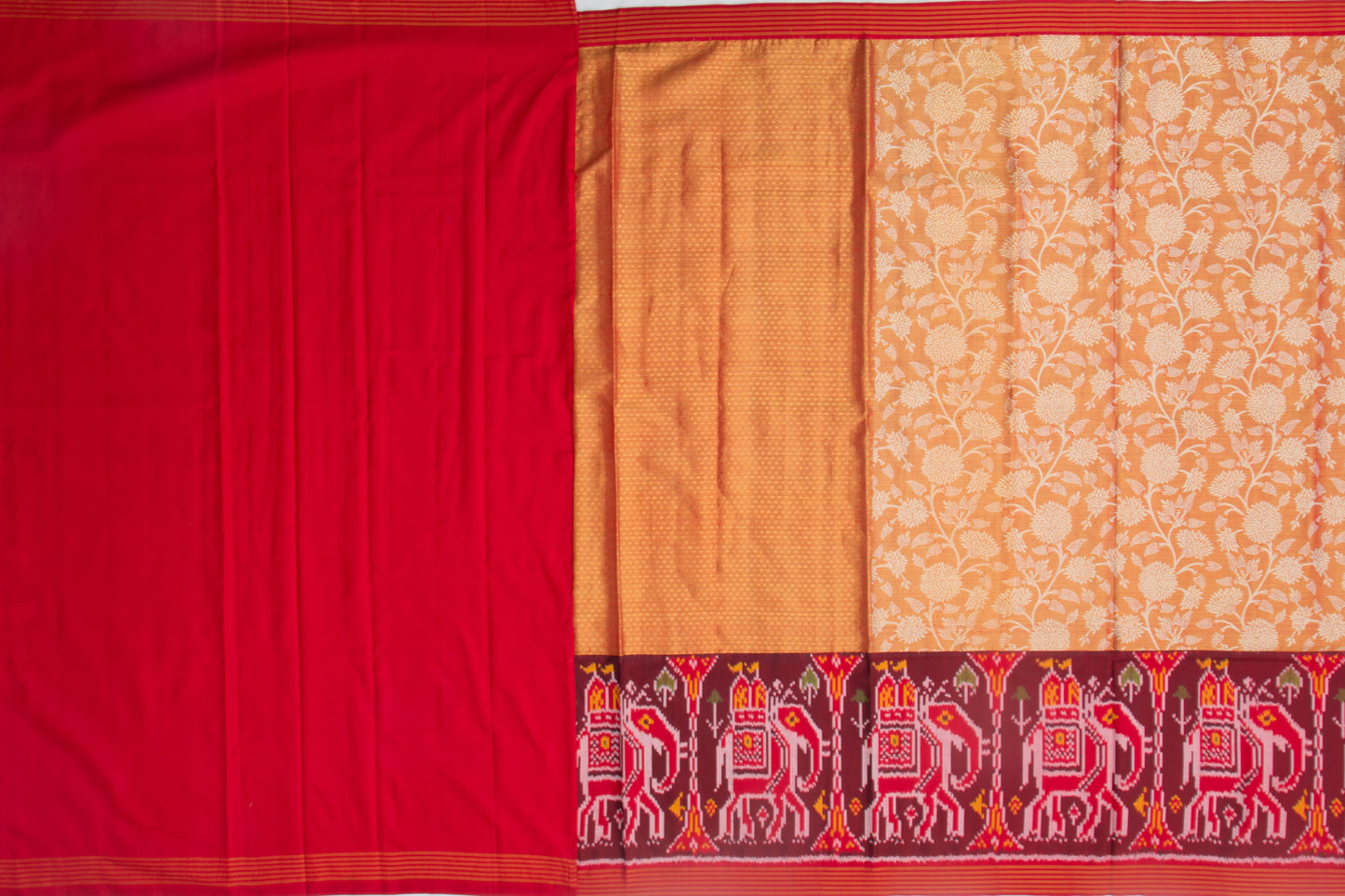 Kanchipuram Silk Tissue Jaal Orange Saree With Attached Semi Patan Patola Border