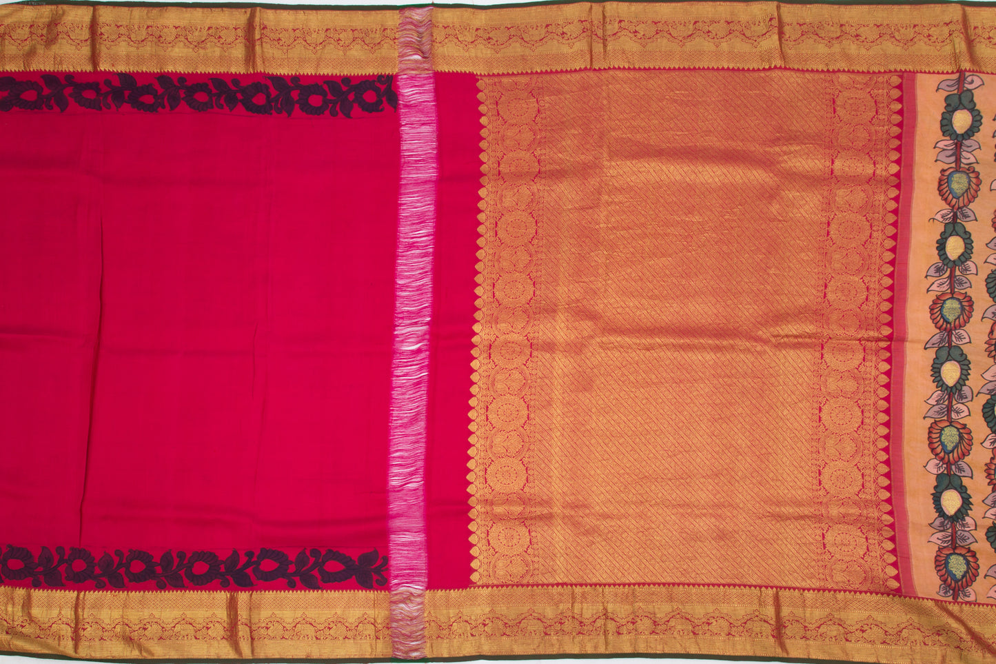 Kanchipuram Silk Kalamkari And Butta Pastel Orange Saree