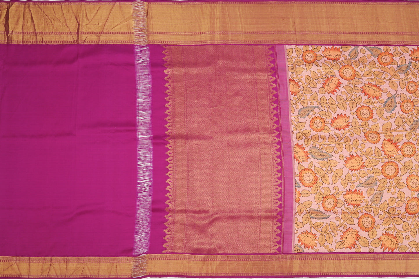 Kanchipuram Silk Floral Printed Pastel Pink Saree