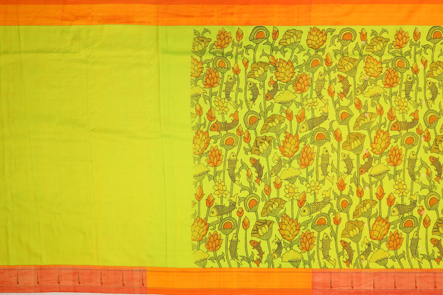 Paithani Silk Floral Printed Green Saree