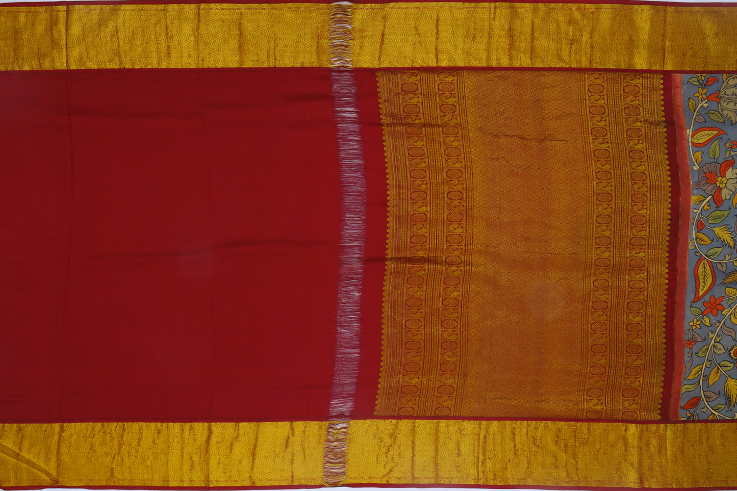 Kanchipuram Silk Kalamkari Hand Painted Grey Saree
