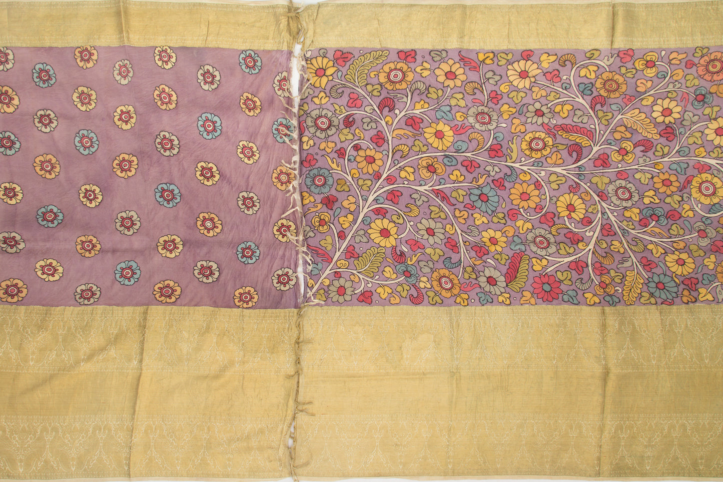 Kanchipuram Silk Kalamkari Lilac Saree