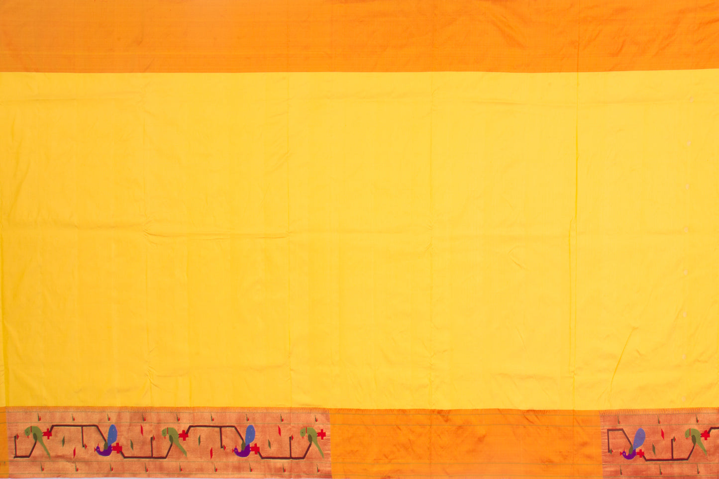 Paithani Silk Butta Yellow Saree With Akruthi Border