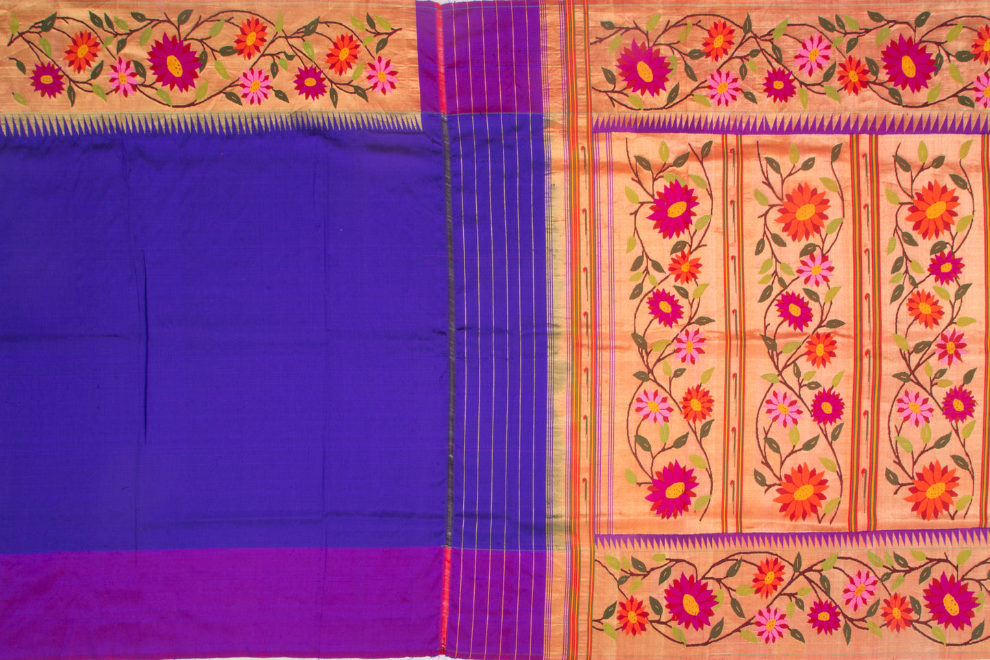 Paithani Silk Butta Royal Blue Saree With Morachi Border