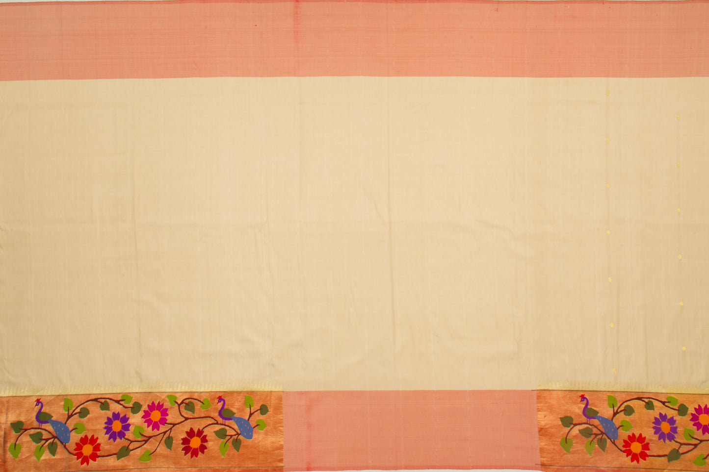 Paithani Silk Butta Cream Saree With Morachi Border