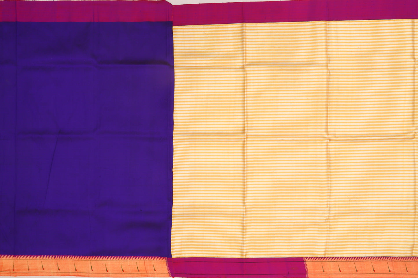 Paithani Silk Gold Tissue Horizontal Lines Saree With Attached Paithani Border