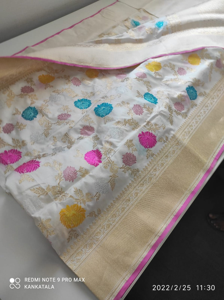 Banarasi Silk Kadwa Jaal Off White Saree