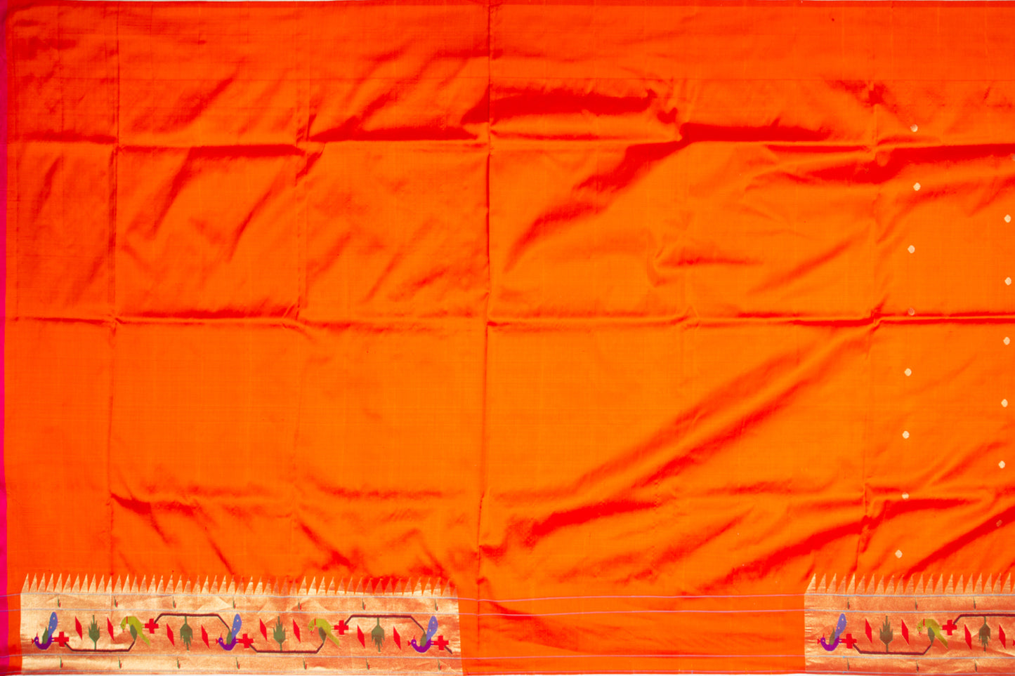Paithani Silk Butta Orange Saree With Akruthi Border