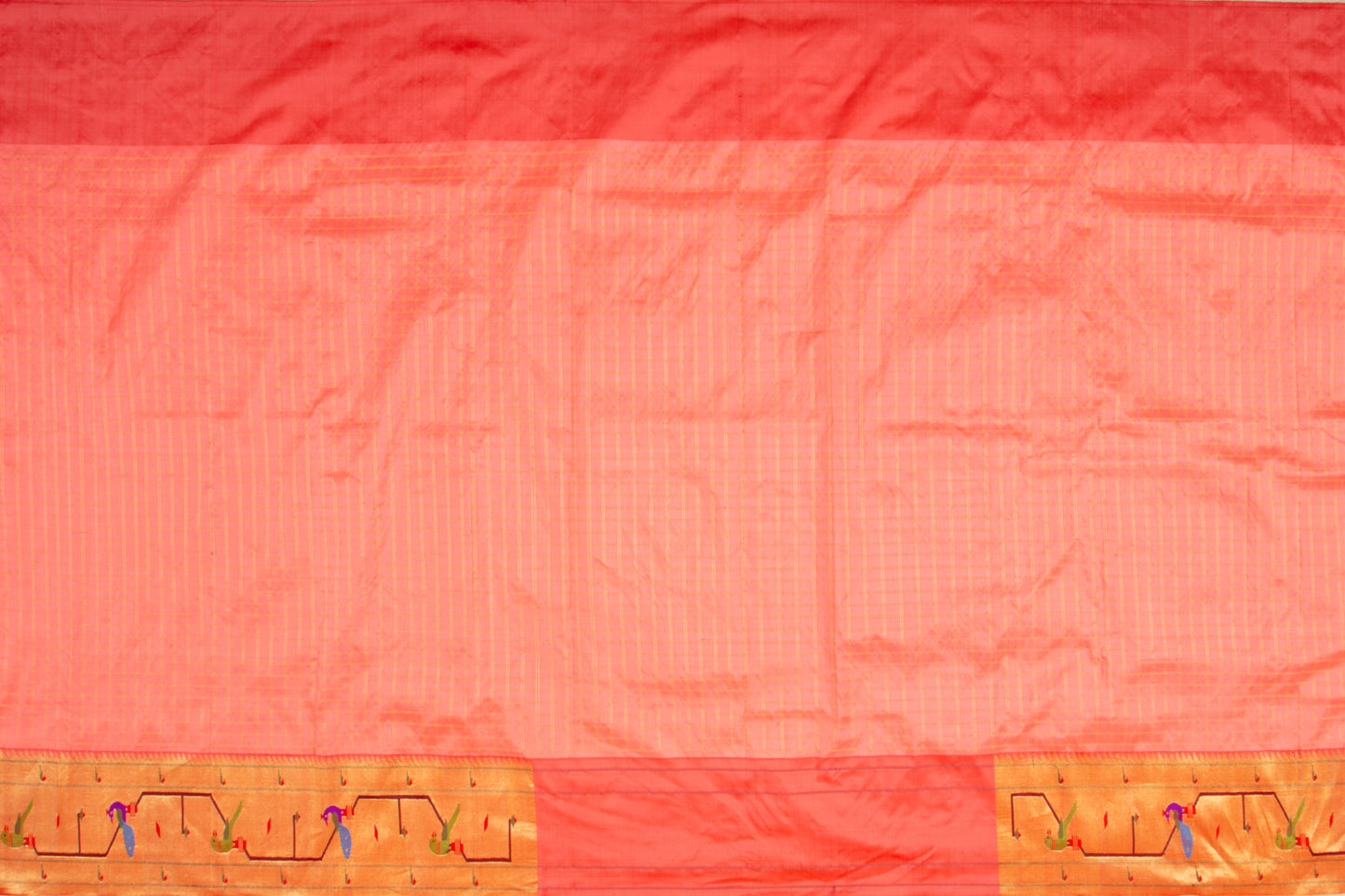 Paithani Silk Checks Peach Saree With Akruthi Border