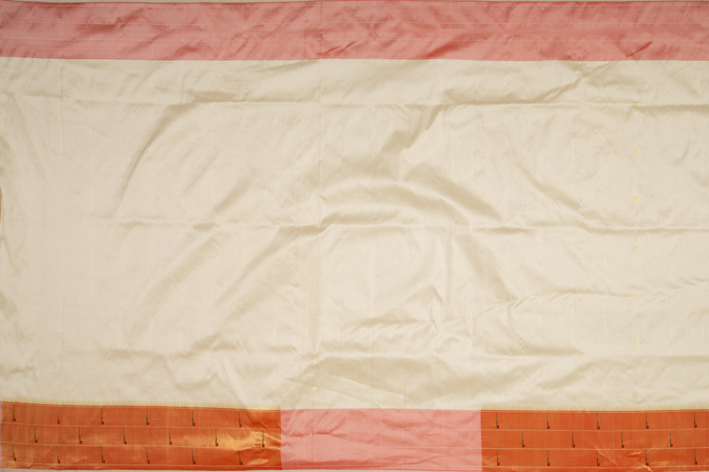 Paithani Silk Butta Cream Saree With Triple Muniya Border