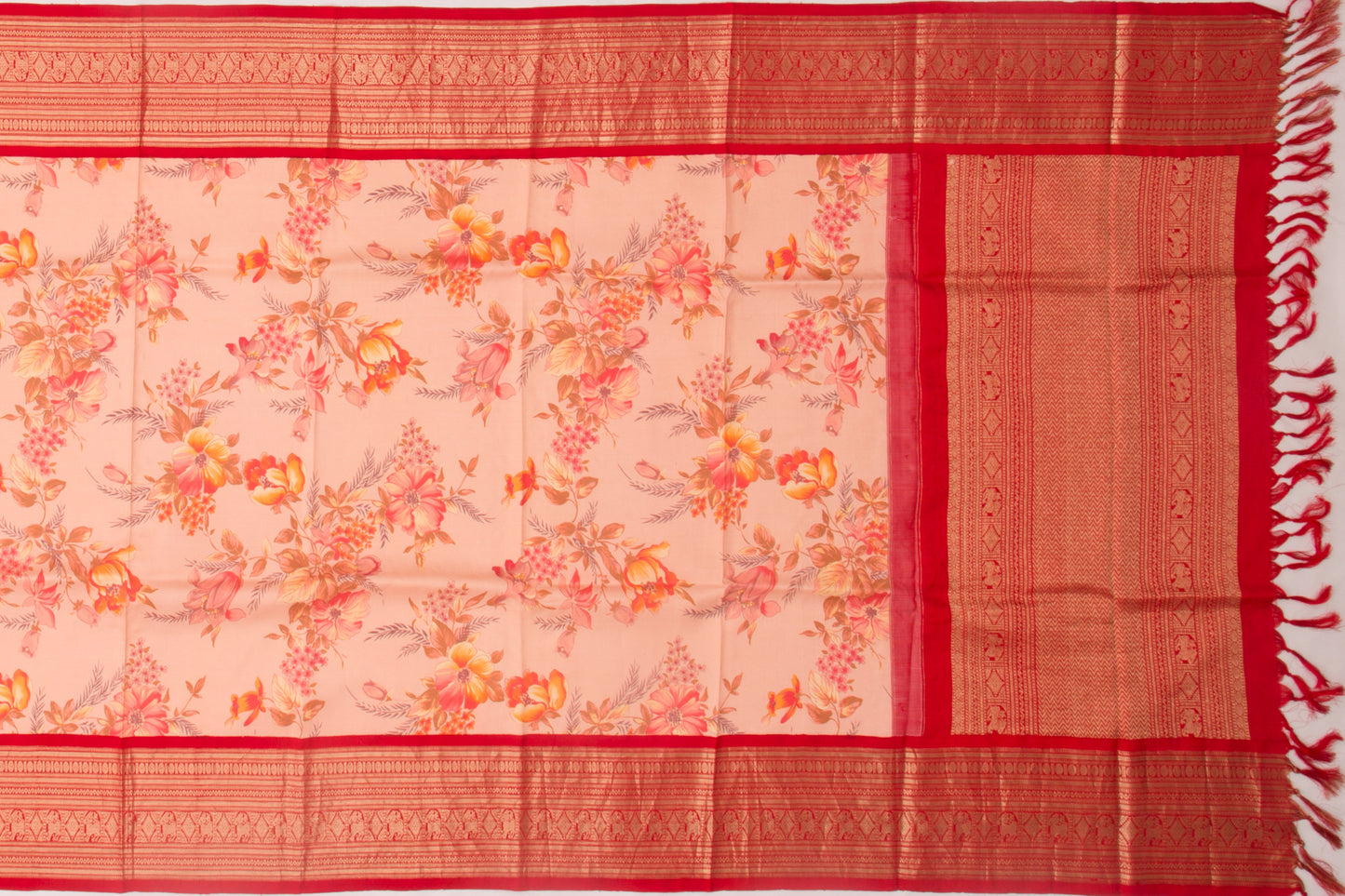 Kanchipuram Silk Floral Printed Pastel Pink Dupatta