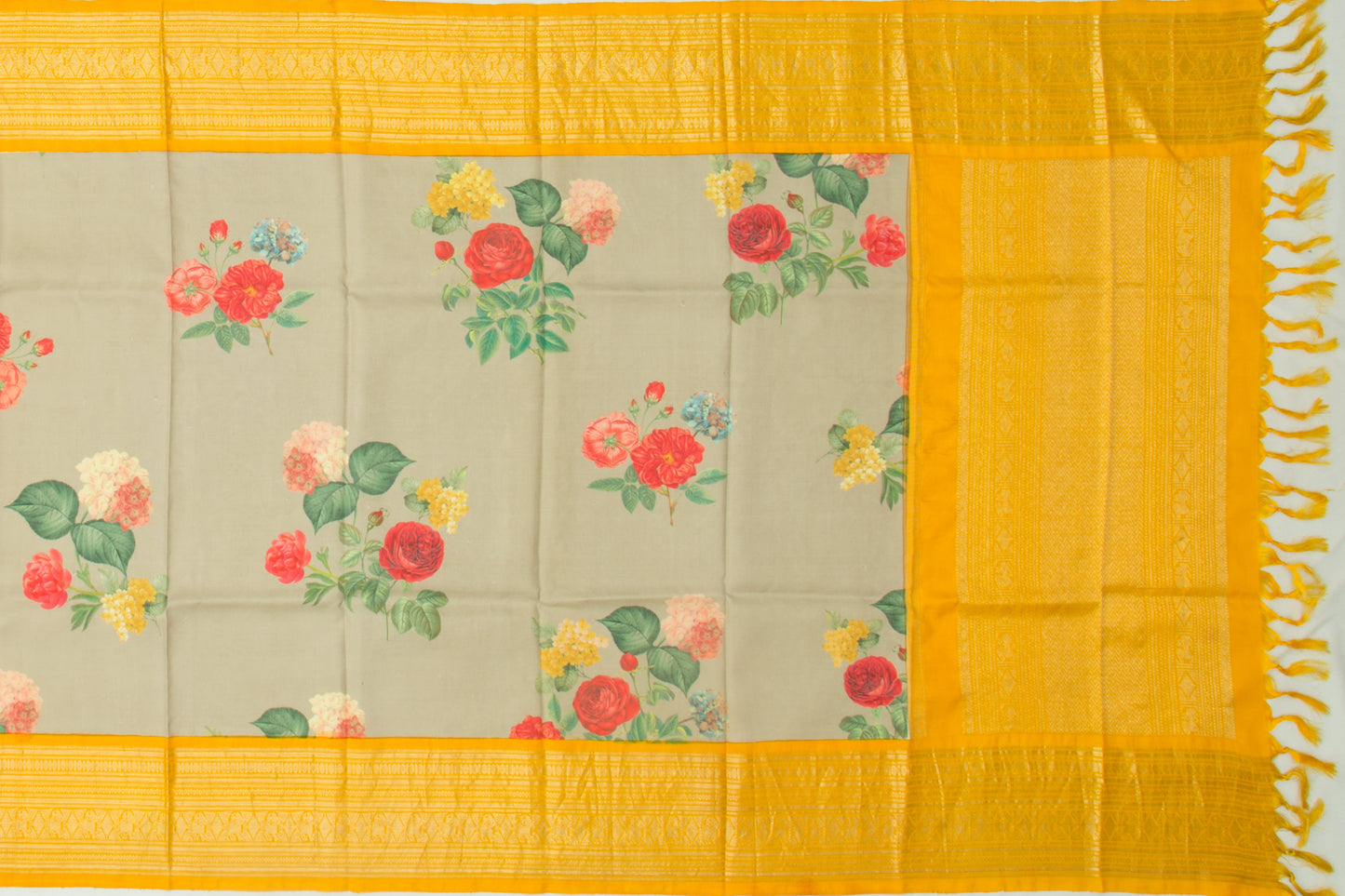 Kanchipuram Silk Floral Printed Grey Dupatta