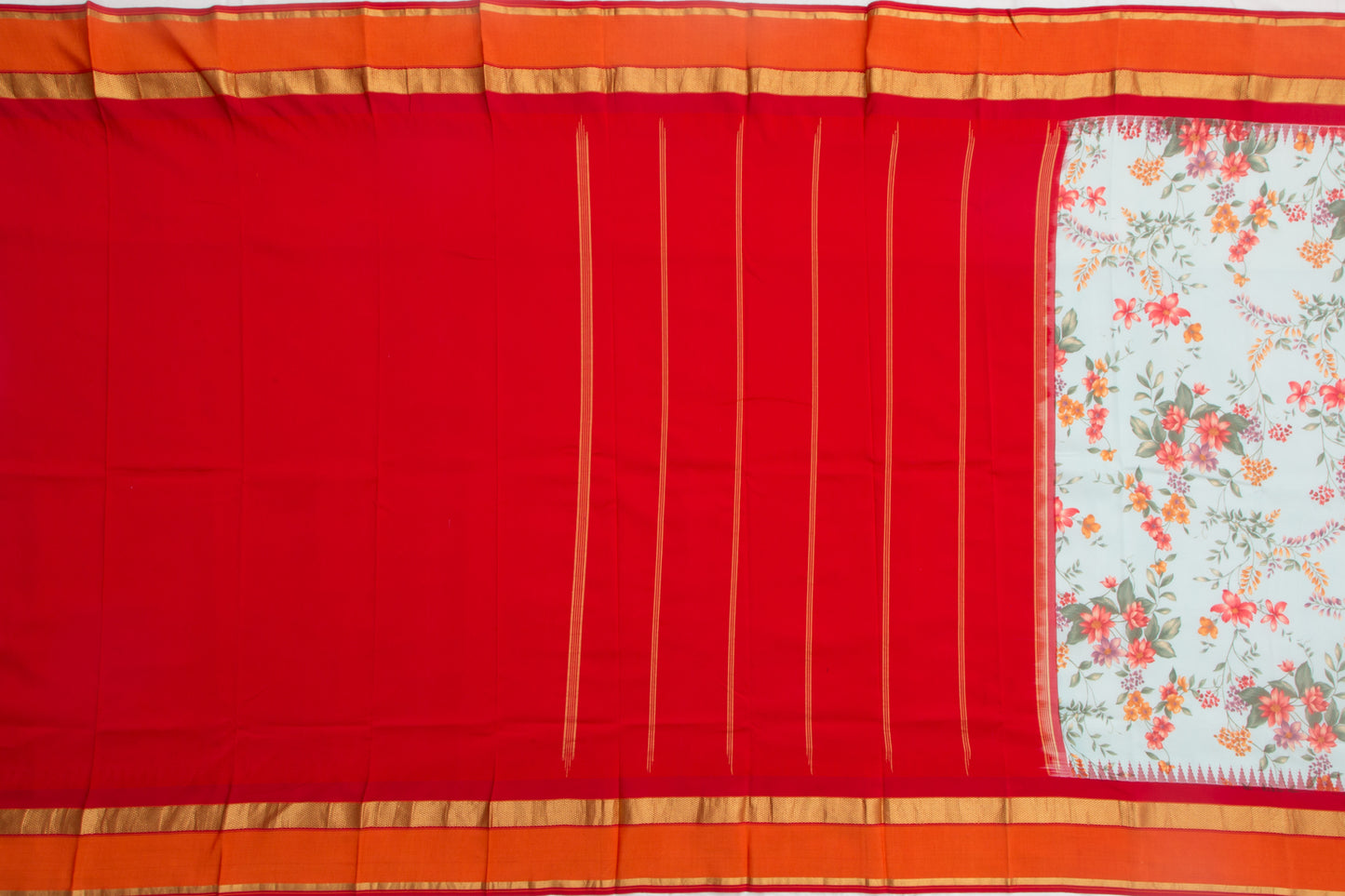 Kanchipuram Silk Floral Printed Pastel Blue Saree