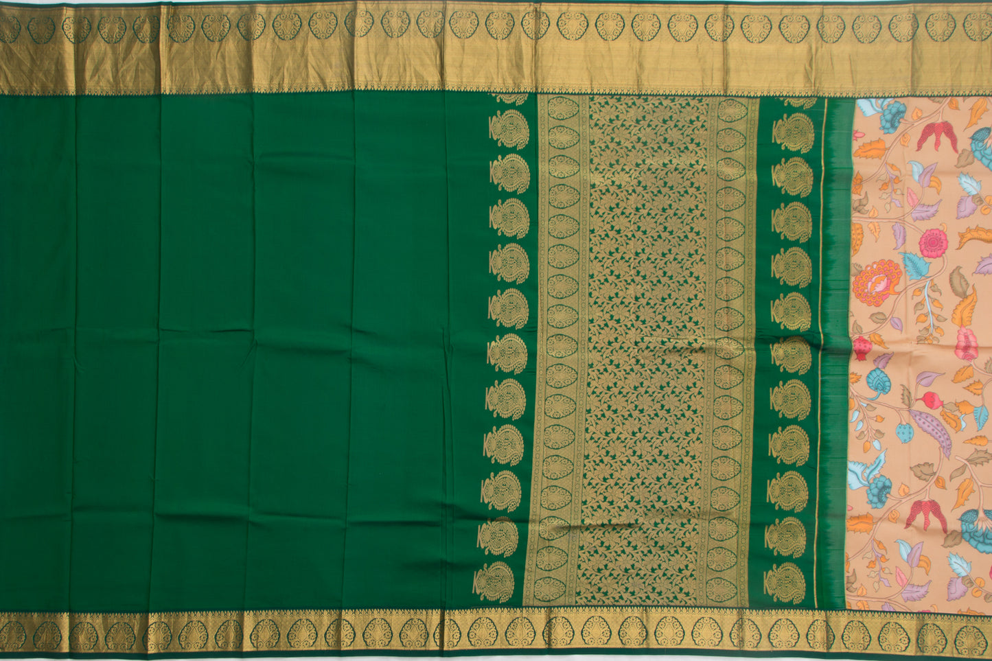 Kanchipuram Silk Floral Printed Pastel Brown Saree