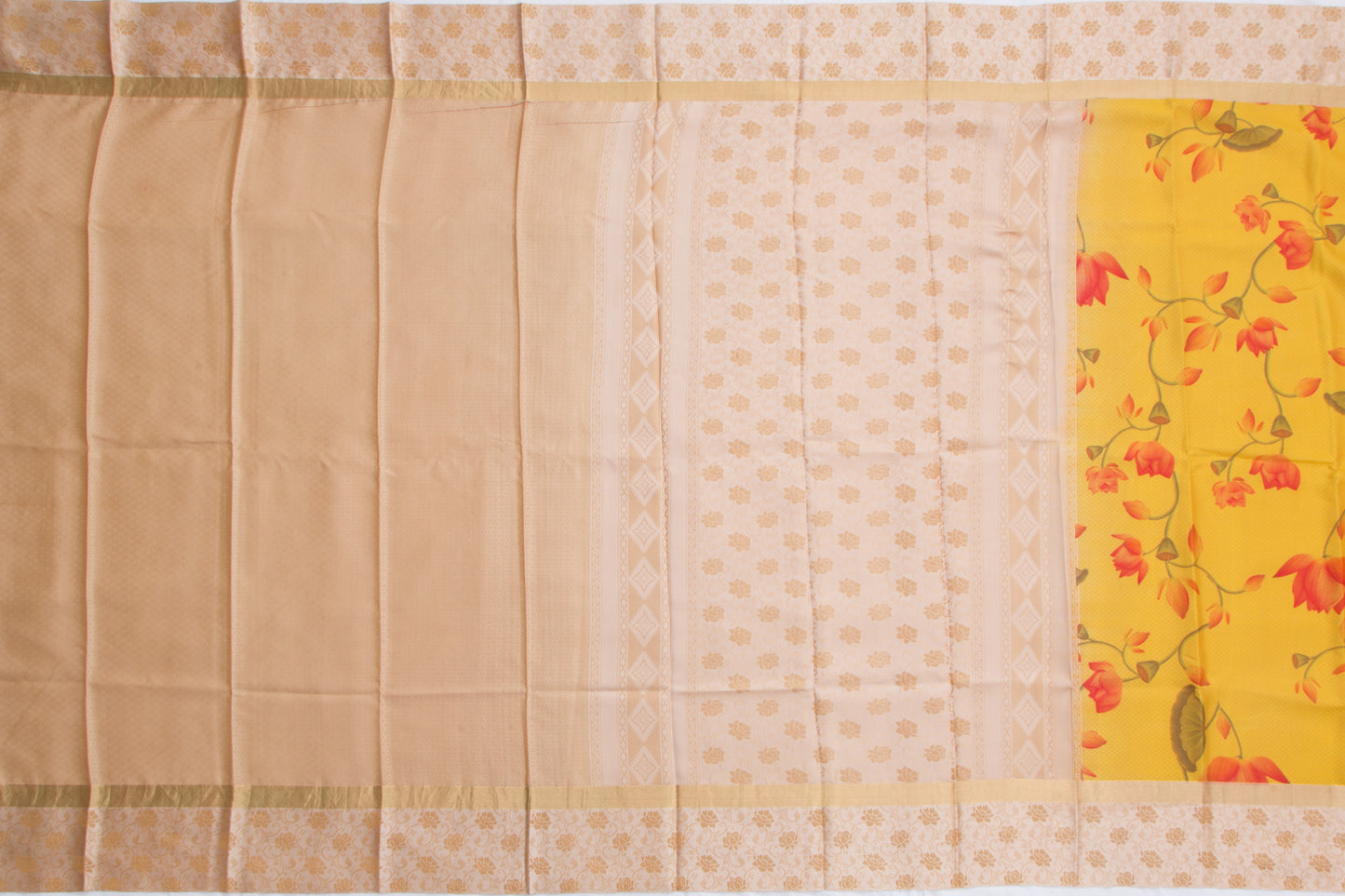Kanchipuram Silk Jacquard And Floral Printed Yellow Saree