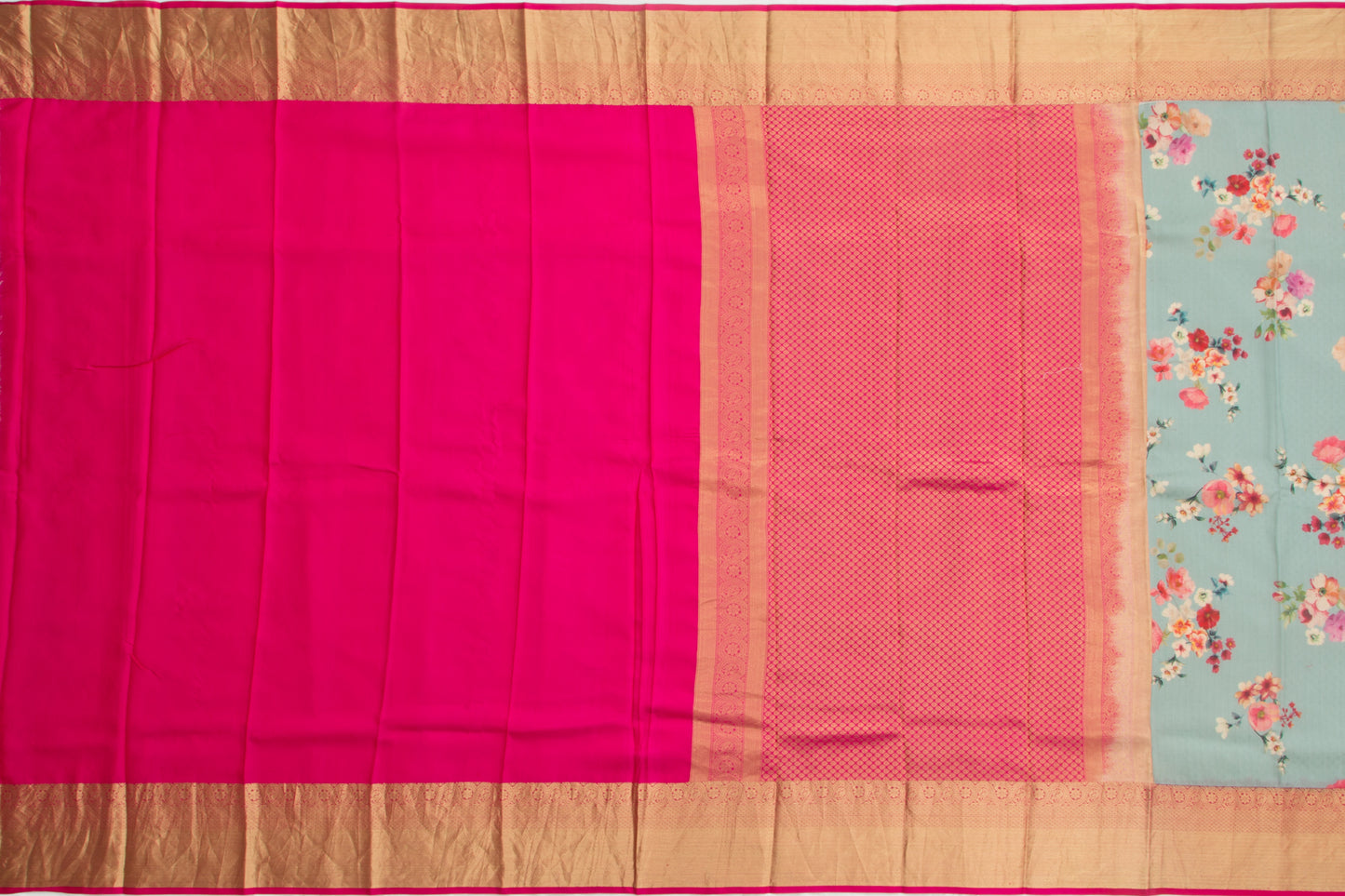 Kanchipuram Silk Jacquard And Floral Printed Bluish Grey Saree