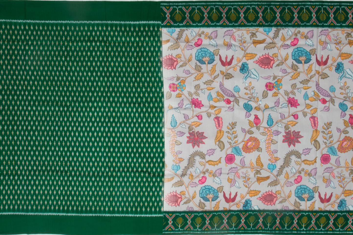 Pochampally Silk Ikat Floral Printed Grey Saree