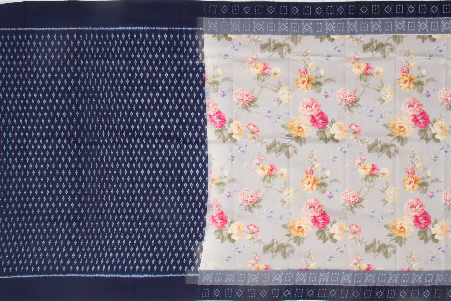 Pochampally Silk Ikat Floral Printed Grey Saree