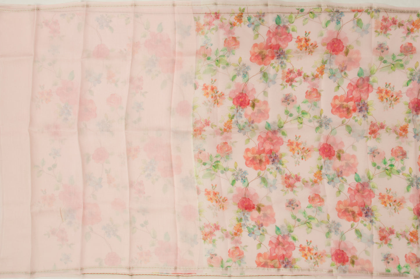 Organza Floral Printed Baby Pink Saree