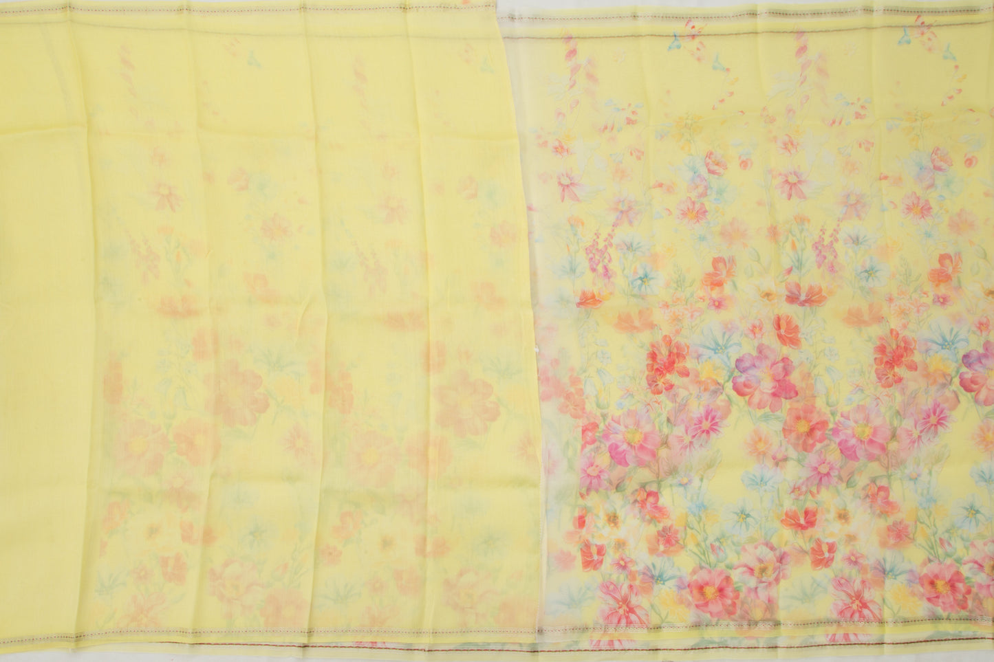 Organza Floral Printed Yellow Saree
