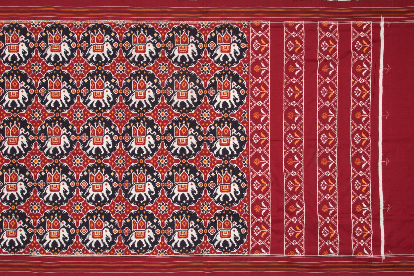 Pochampally Silk Double Ikat Chhabdi Bhat Maroon Saree