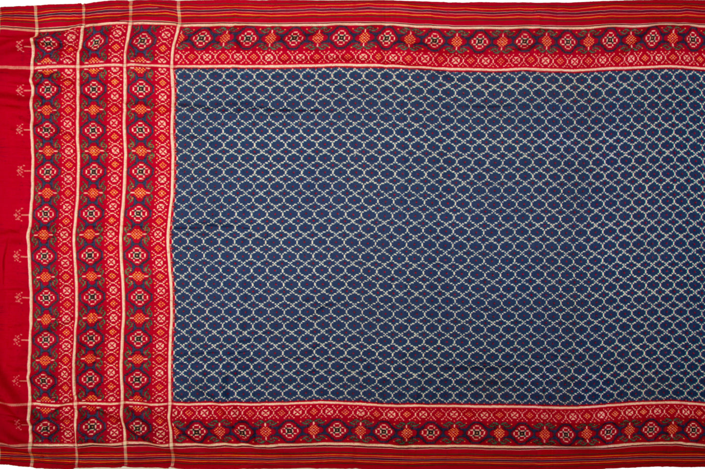 Patan Patola Silk Double Ikat Sankli Bhat Navy Blue Saree