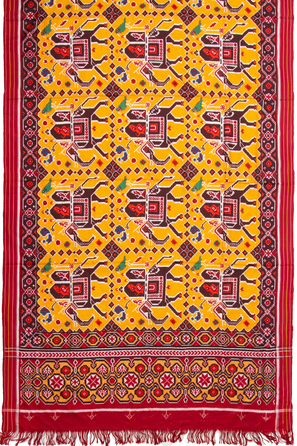 Patan Patola Silk Ikat Chabadi Bhat Yellow Saree