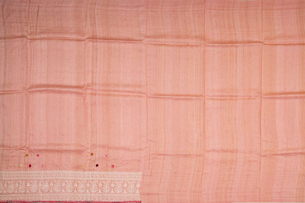 Tussar Embroidery Peach Saree