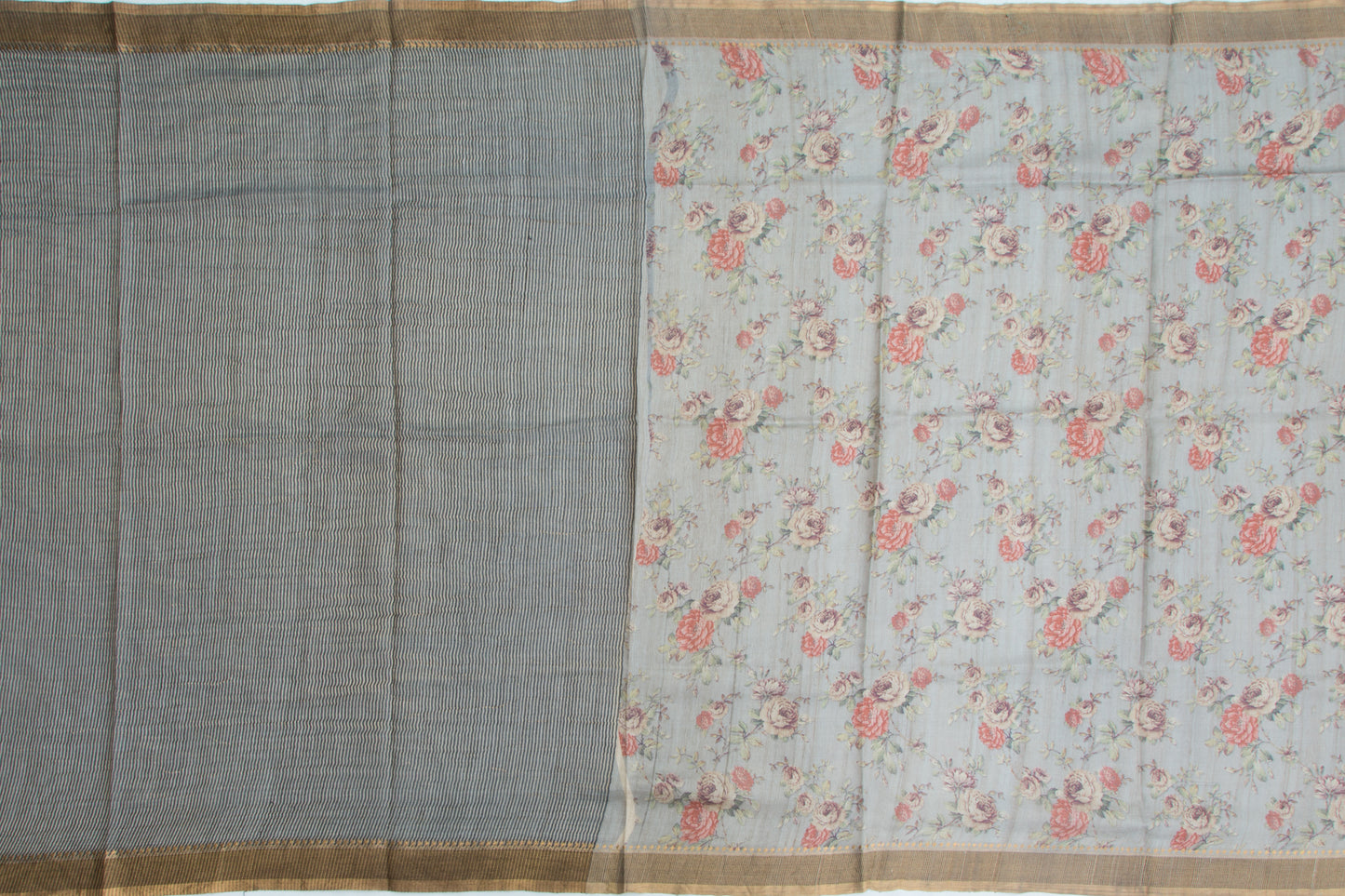 Tussar Floral Printed Pastel Blue Saree