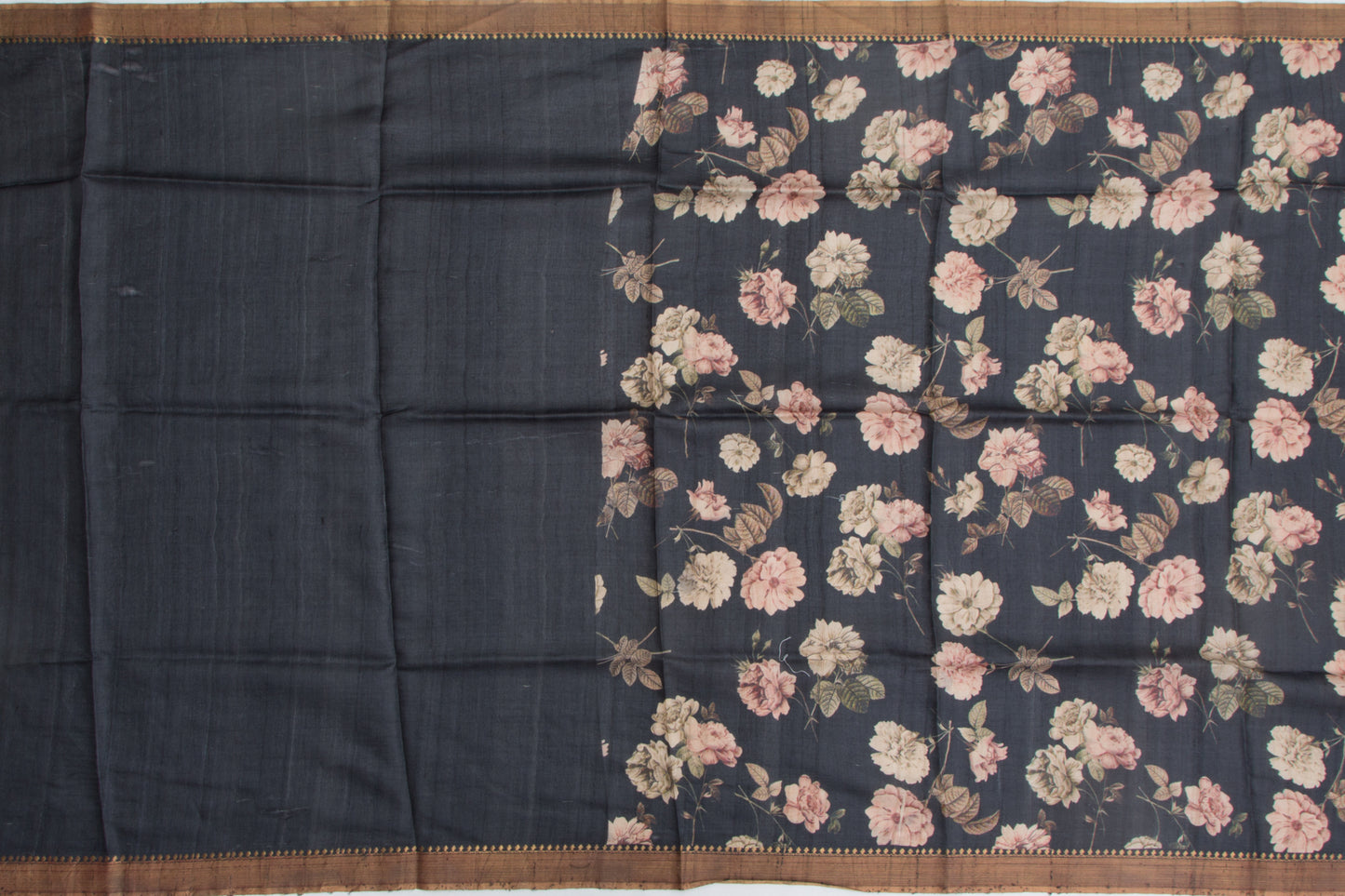 Tussar Floral Printed Black Saree
