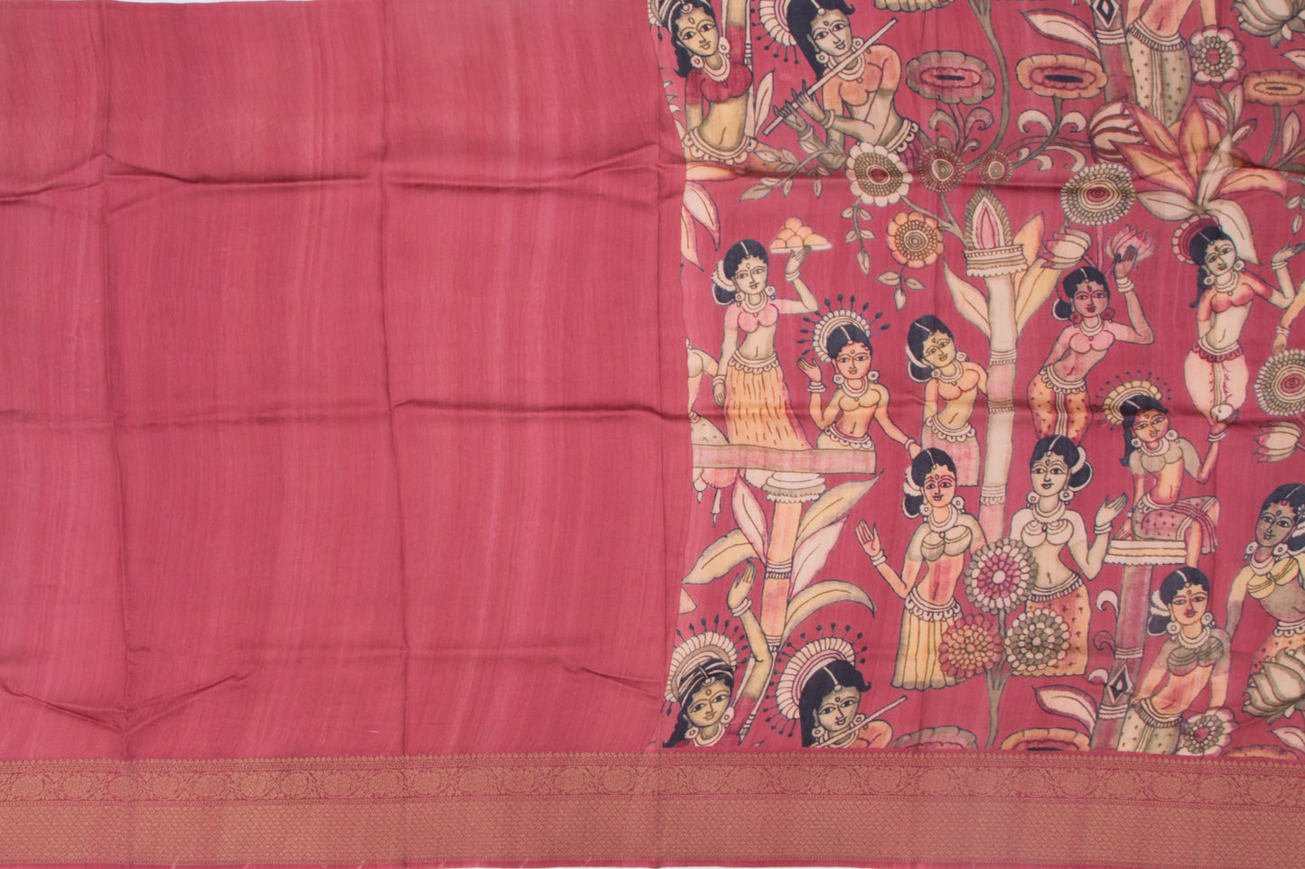 Tussar Printed Pink Saree