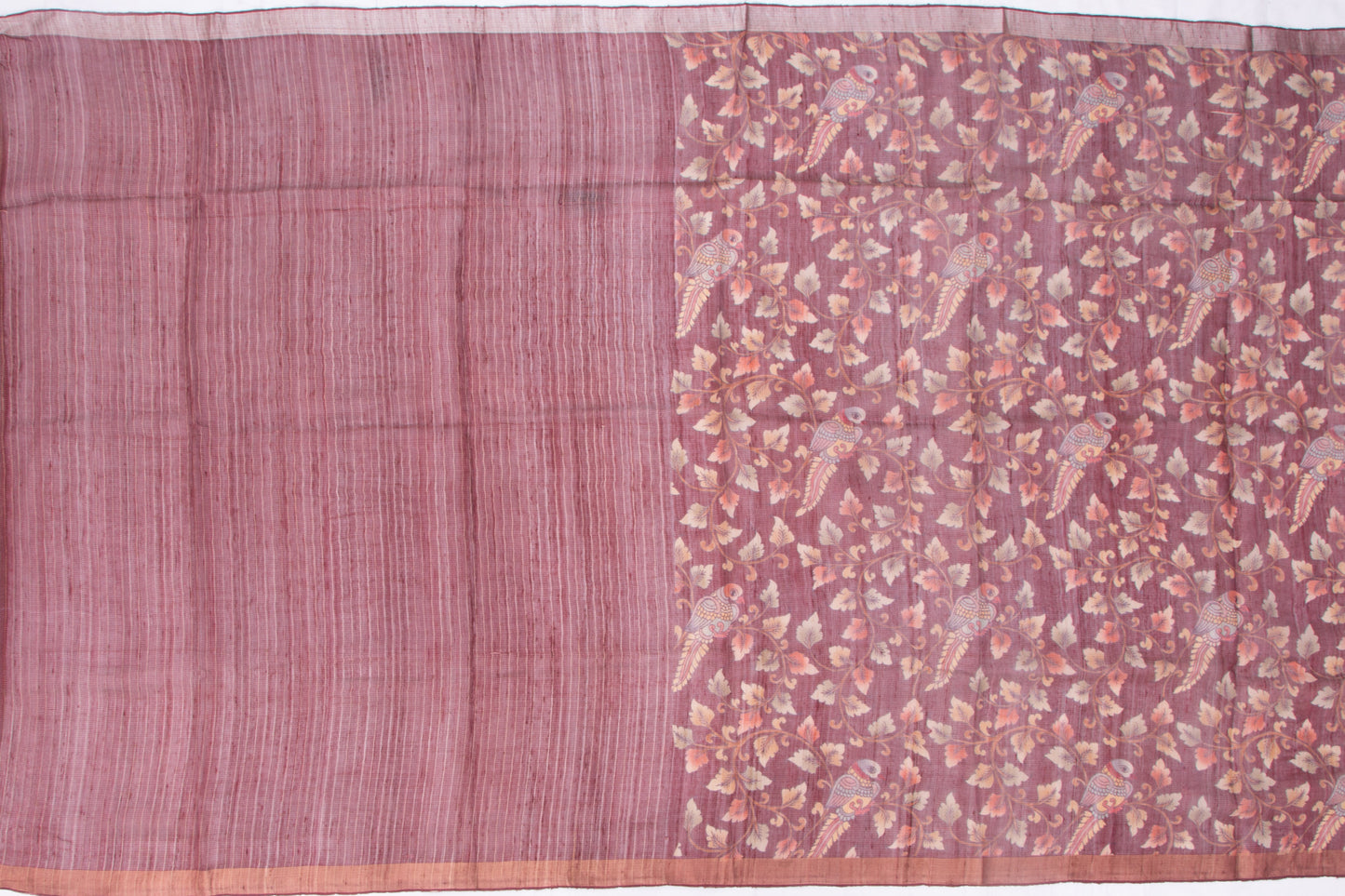 Tussar Tissue And Floral Printed Brown Saree