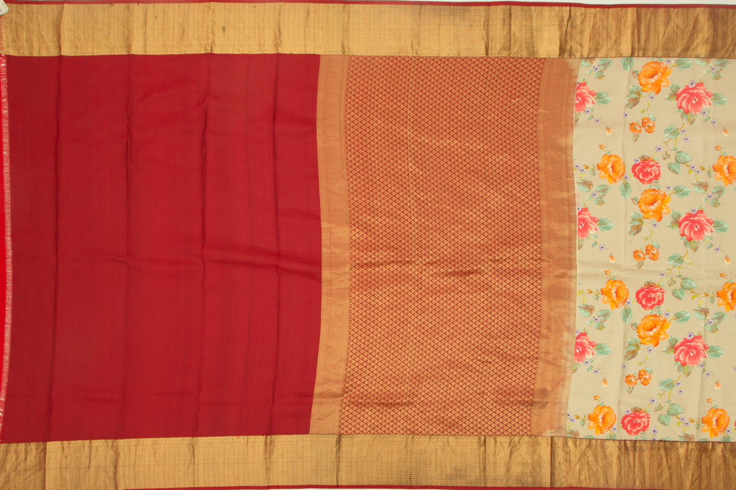 Kanchipuram Silk Floral Printed Beige Saree