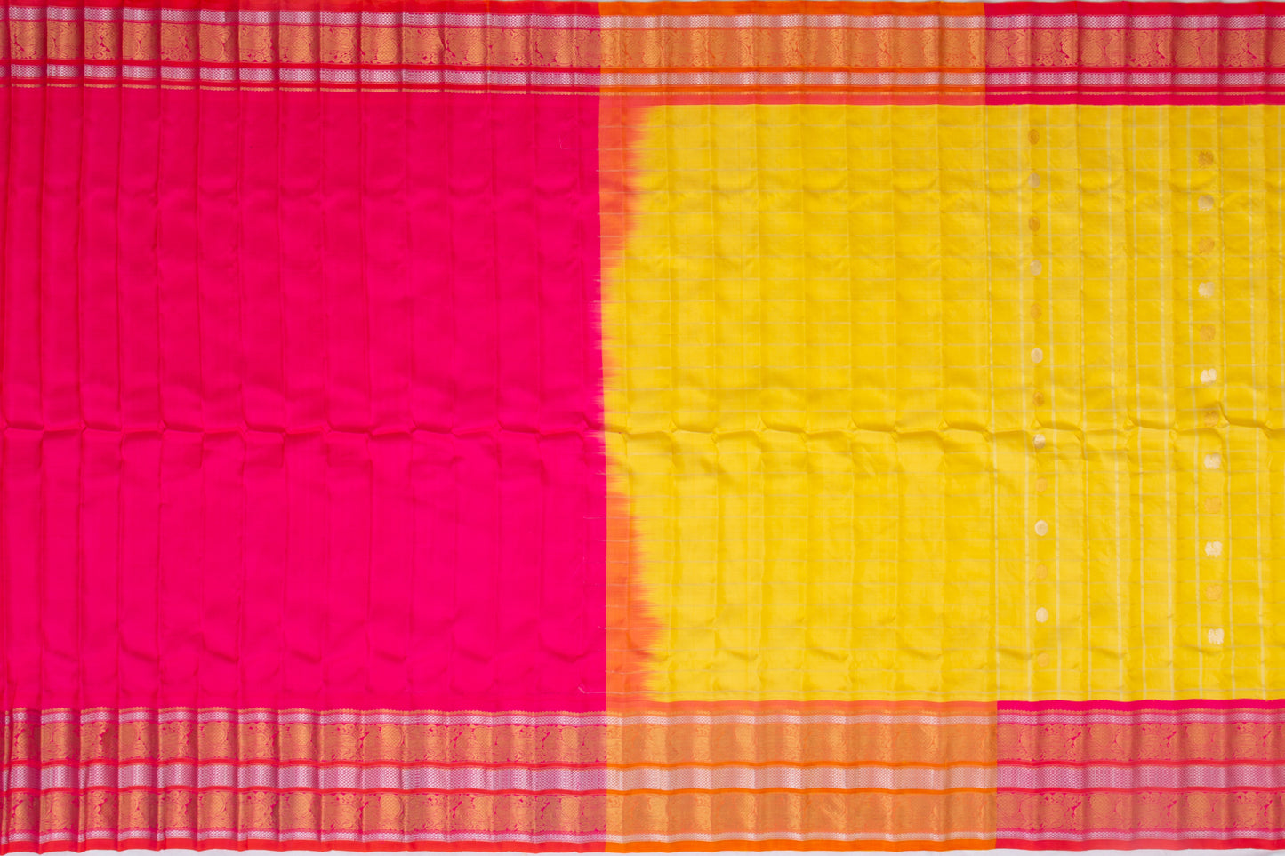 Gadwal Silk Checks and Butta Yellow Saree