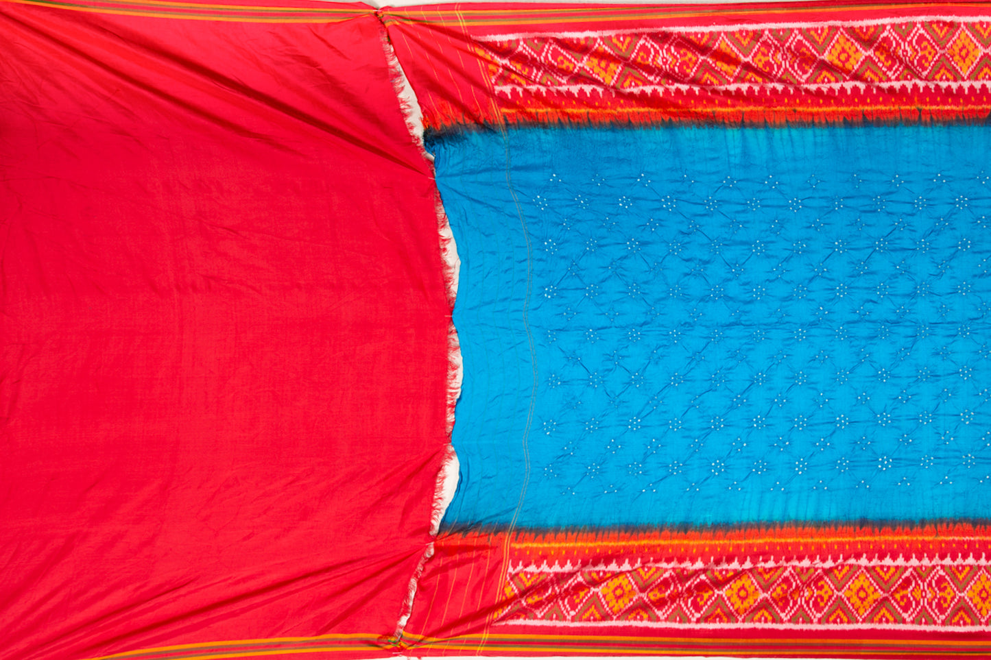 Pochampally Silk Ikat Bandhani Sky Blue Saree