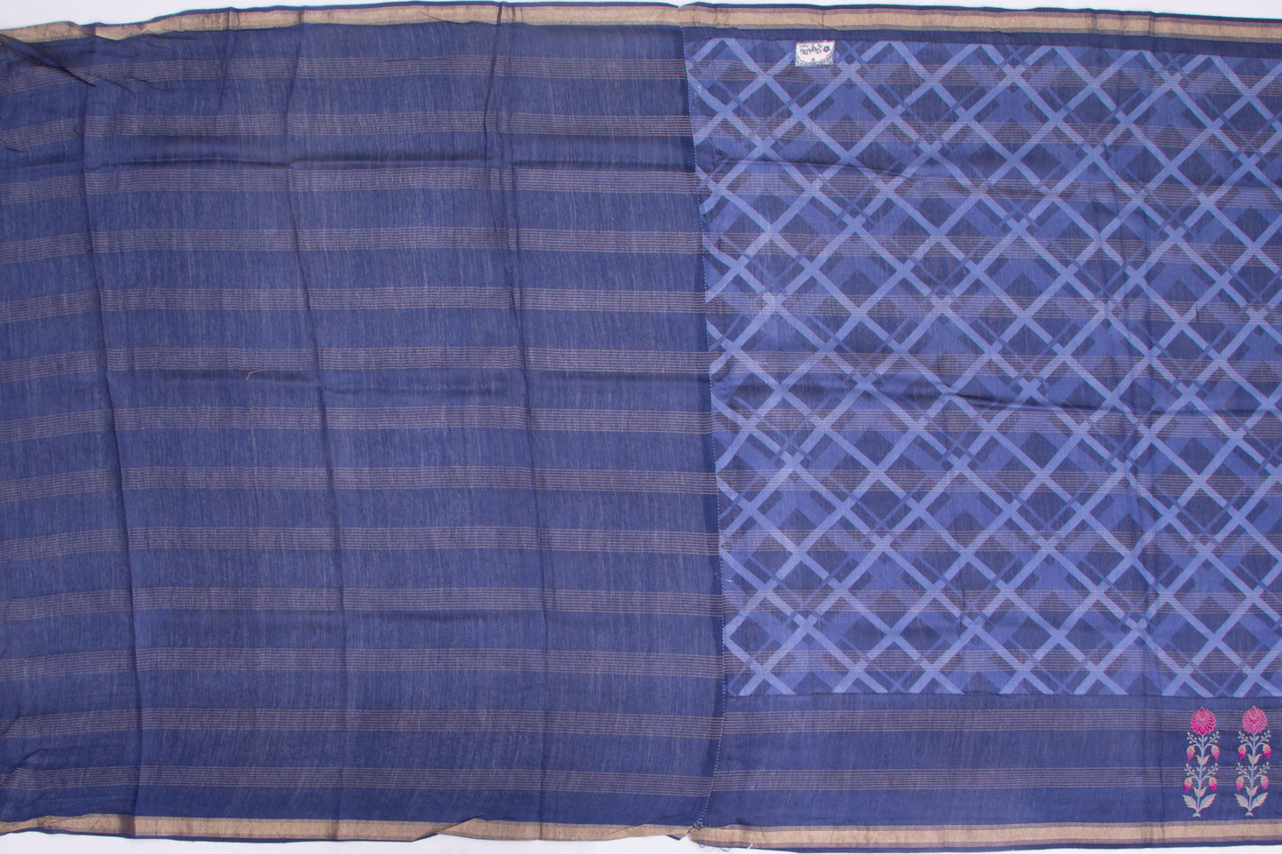 Mul Cotton Horizonatl Lines Blue Saree