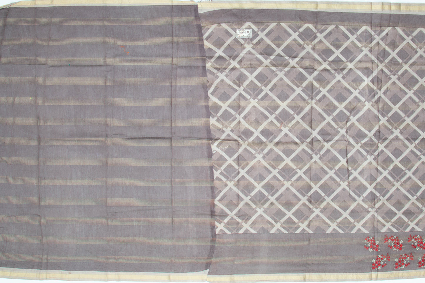 Mul Cotton Printed Horizontal Lines Pastel Brown Saree