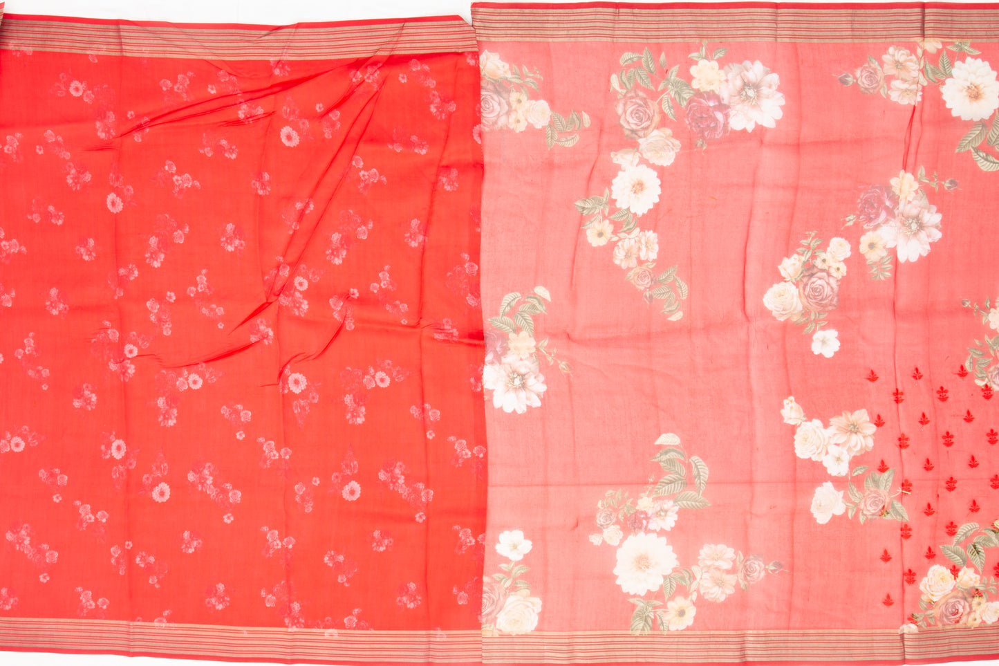 Organza Floral Printed Red Saree