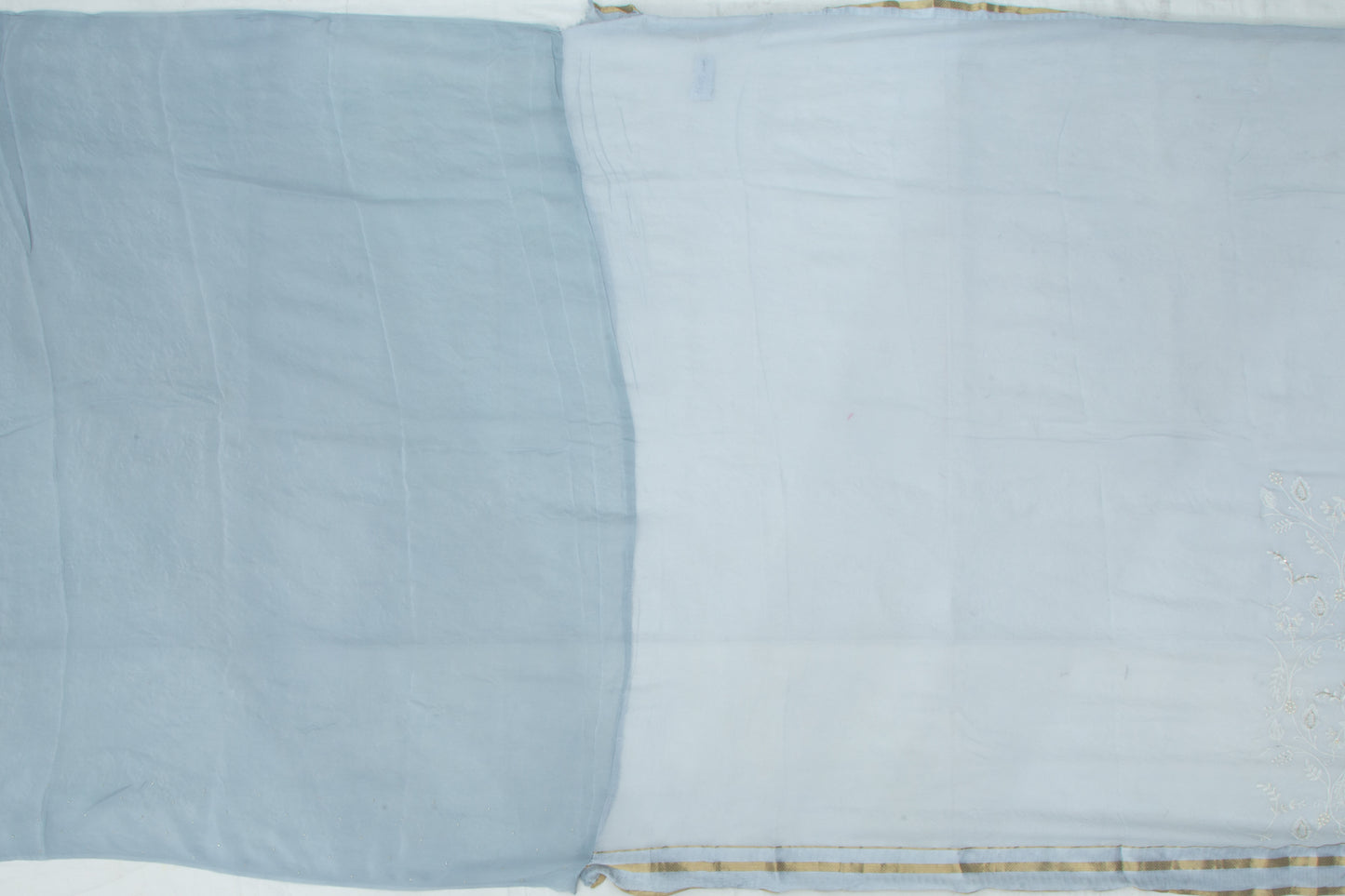 Chiffon Embroidery Floral Jaal Pastel Blue Saree