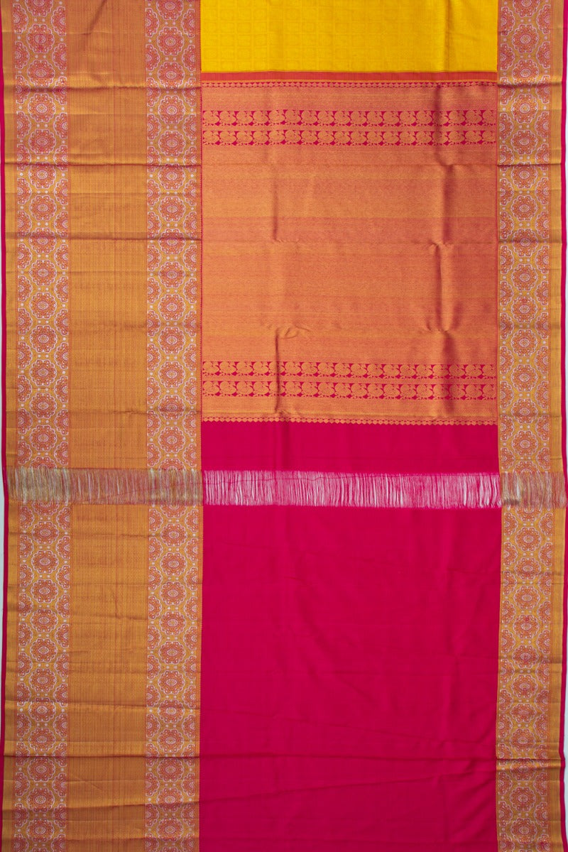Kanchipuram Silk Checks And Butta Yellow Saree