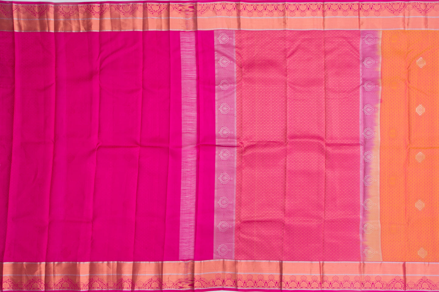 Soft Silk Jacquard Butta Dual Tone Pink And Orange Saree