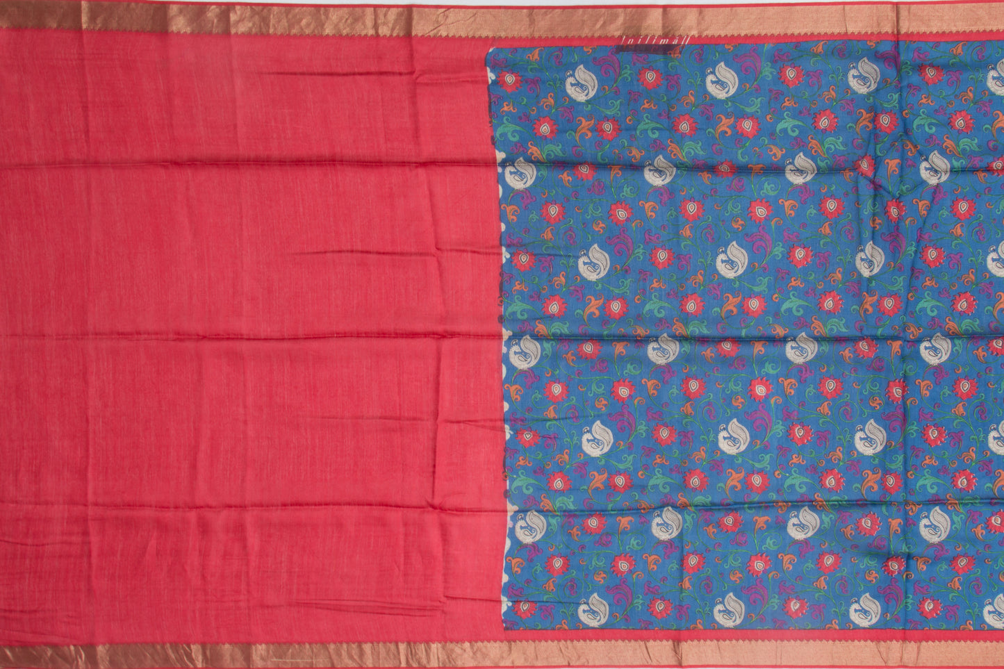 Soft Tussar Floral Printed Blue Saree
