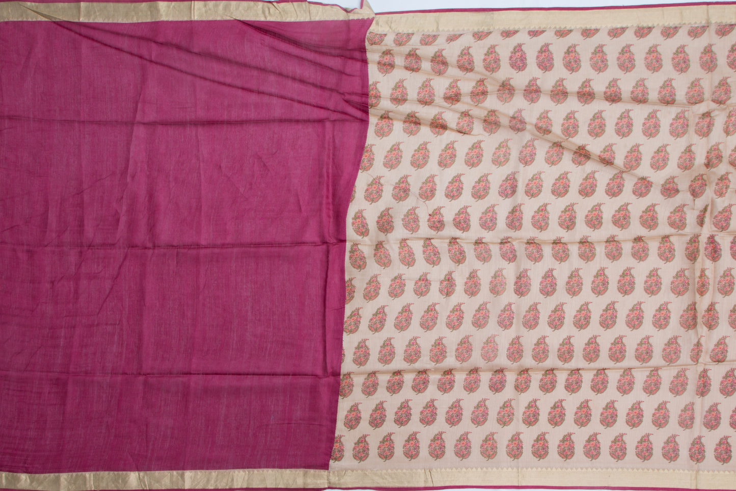 Soft Tussar Printed Beige Saree