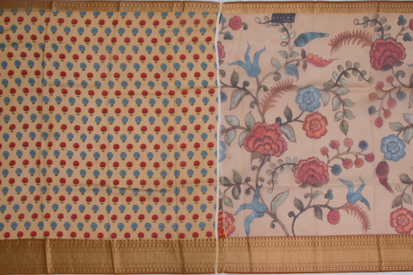 Organza Floral Printed Cream Saree