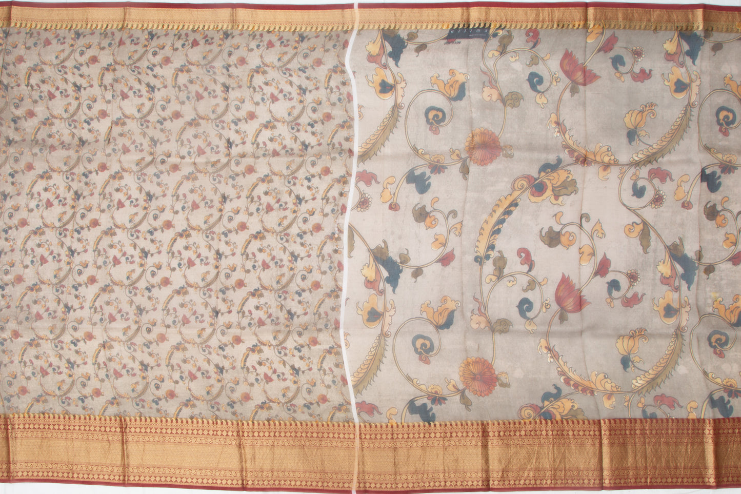 Organza Floral Printed Brown Saree