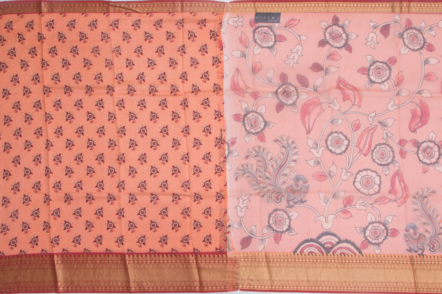 Organza Floral Printed Peach Saree