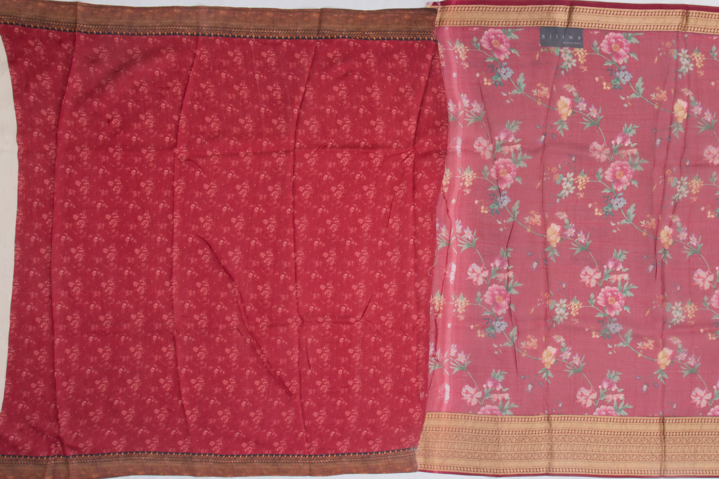 Organza Floral Printed Maroon Saree