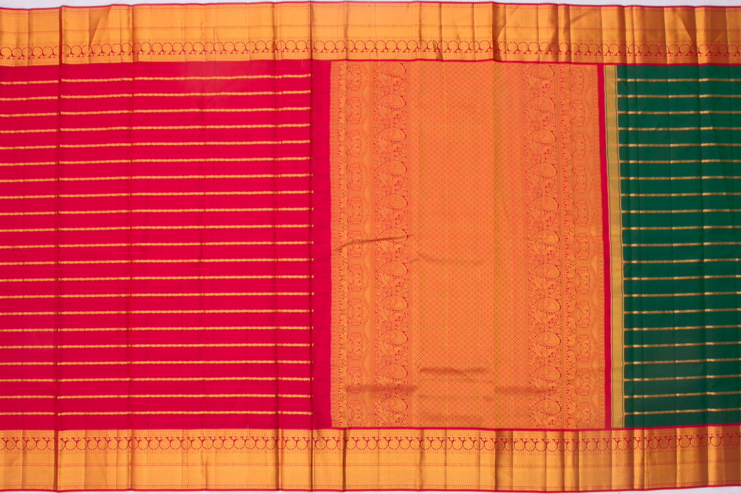 Kanchipuram Silk Horizontal Lines Green Saree