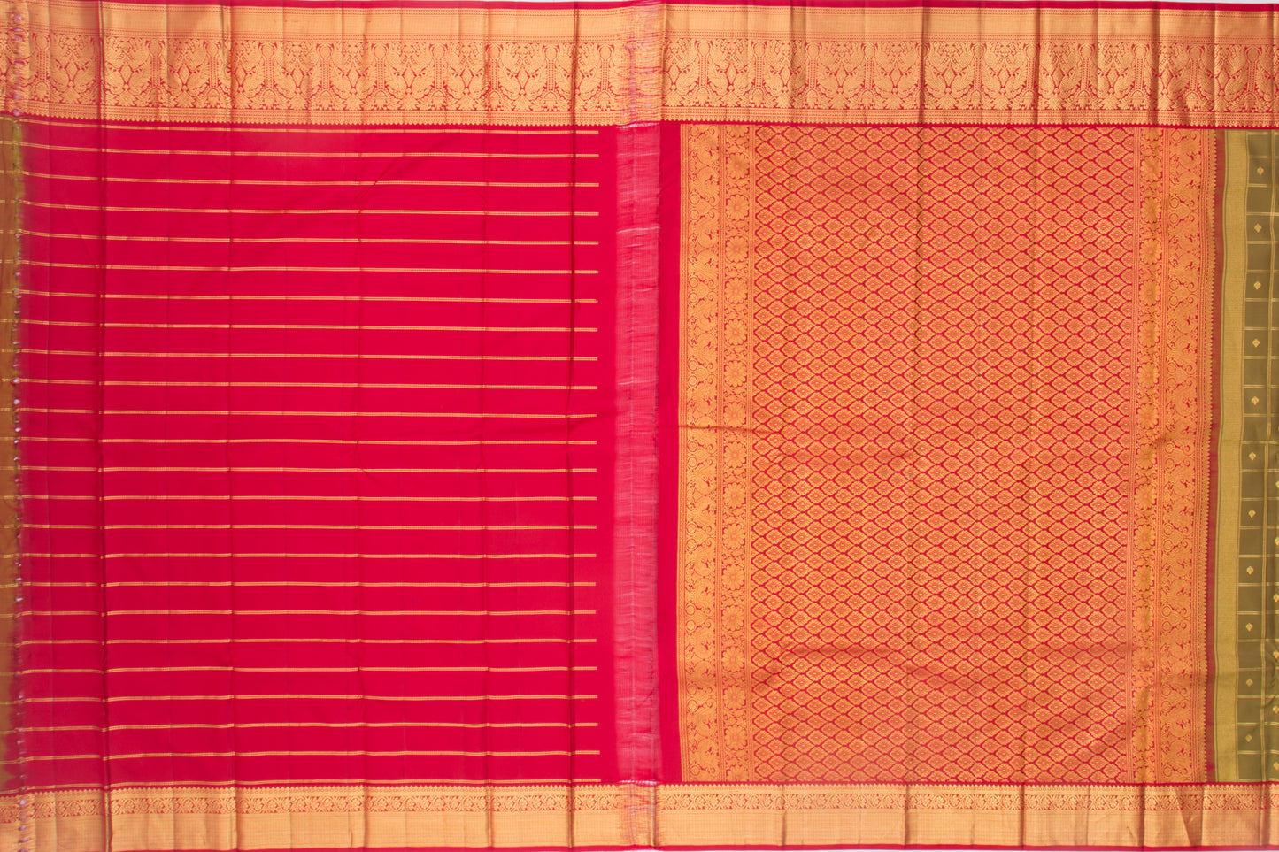 Kanchipuram Silk Checks And Butta Mehandi Green Saree