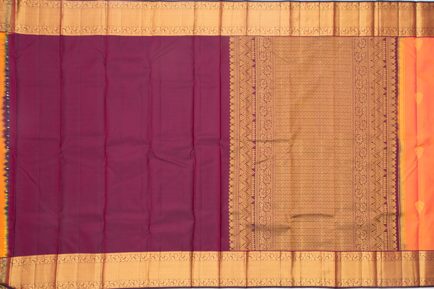 Kanchipuram Silk Butta Orange And Pink Dual Tone Saree